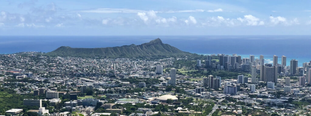 A far view of Waikiki city with Diamond Head shown in the back