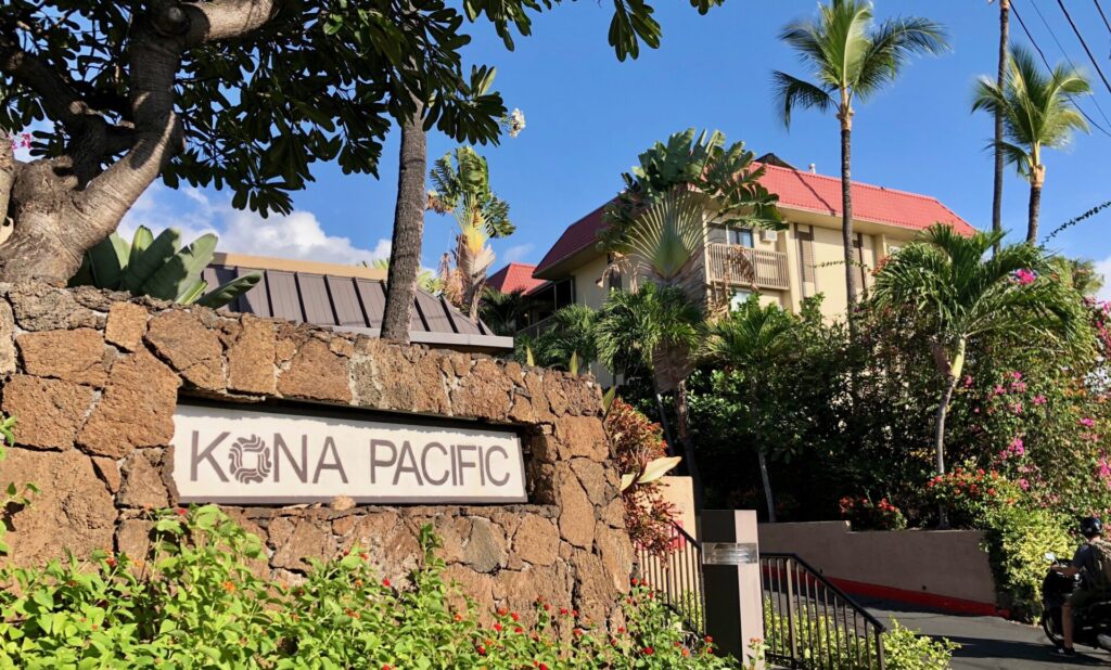 Kona Pacific sign in front of the building
