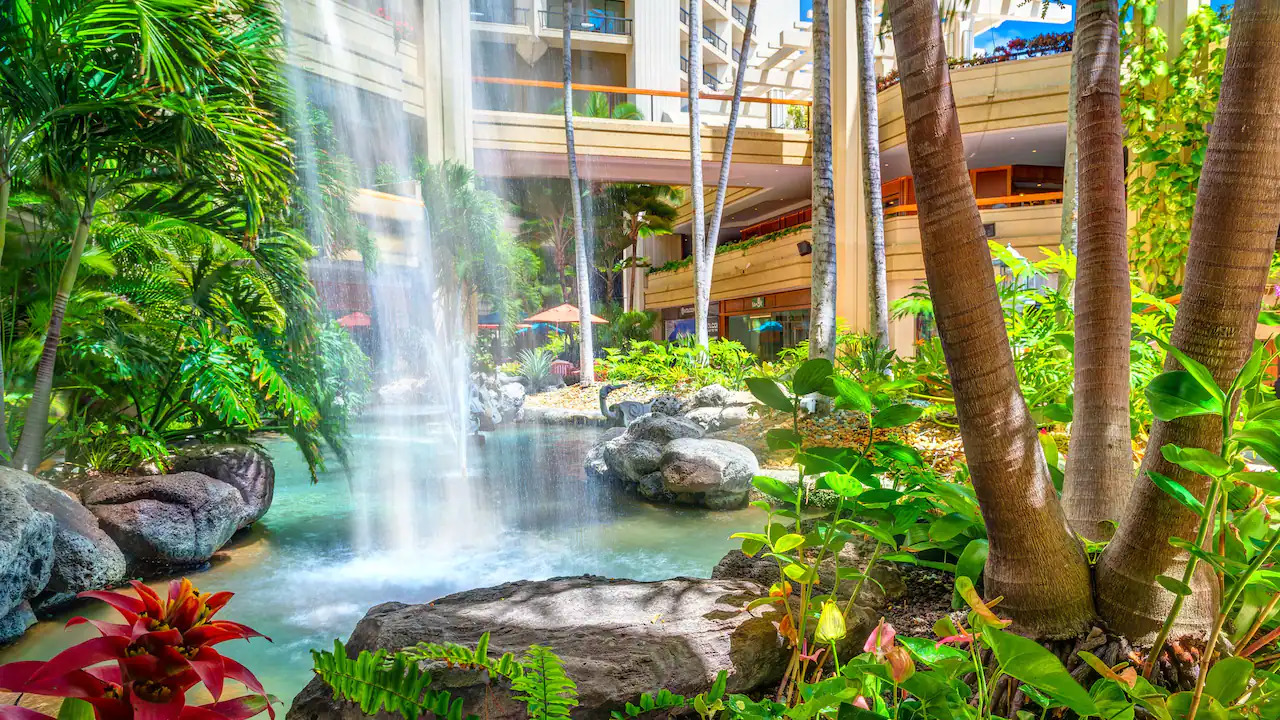 Hyatt Regency Waikiki and spa showcasing its waterfall