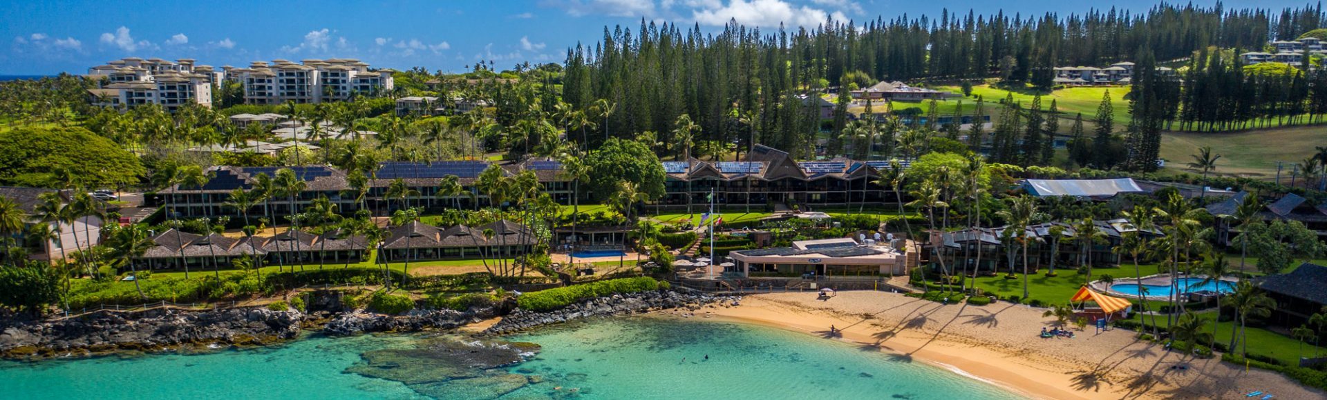 Overlook of Napili Kai Beach Resort with the beach shore