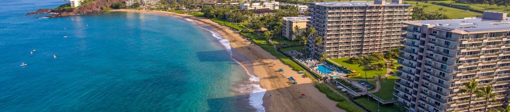 Aerial shot of The Whaler next to Ka‘anapali Beach