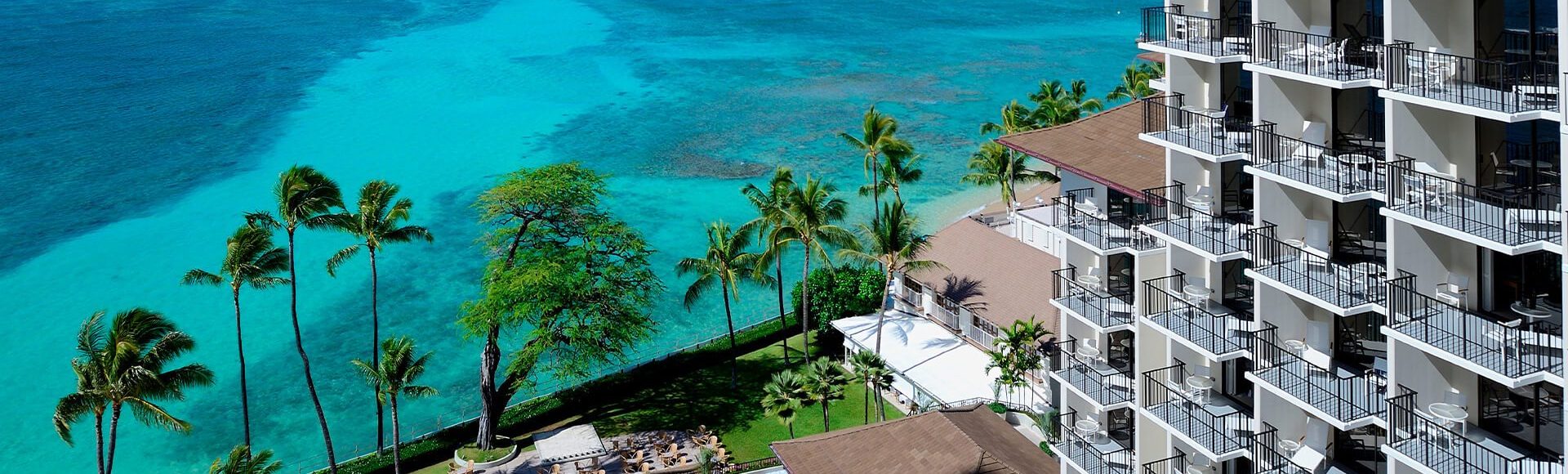 Halepuna Waikiki far up shot from building and ocean seen on the side