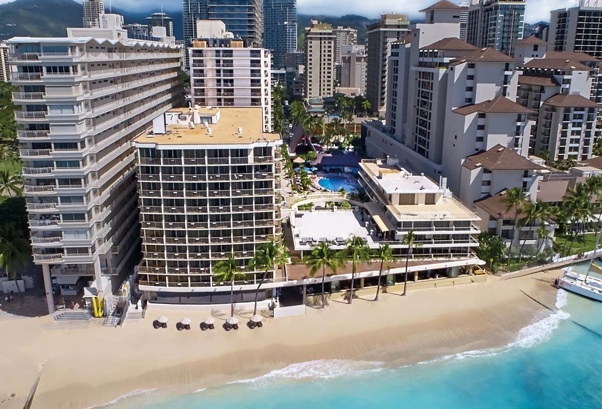 Aerial view of Outrigger Reef Waikiki Beach Resort