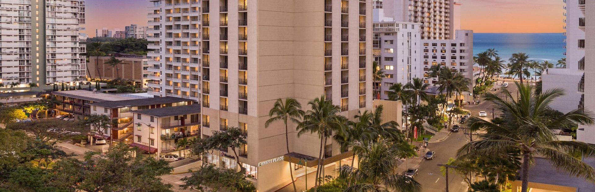 Hyatt Place Waikiki Beach building along the city