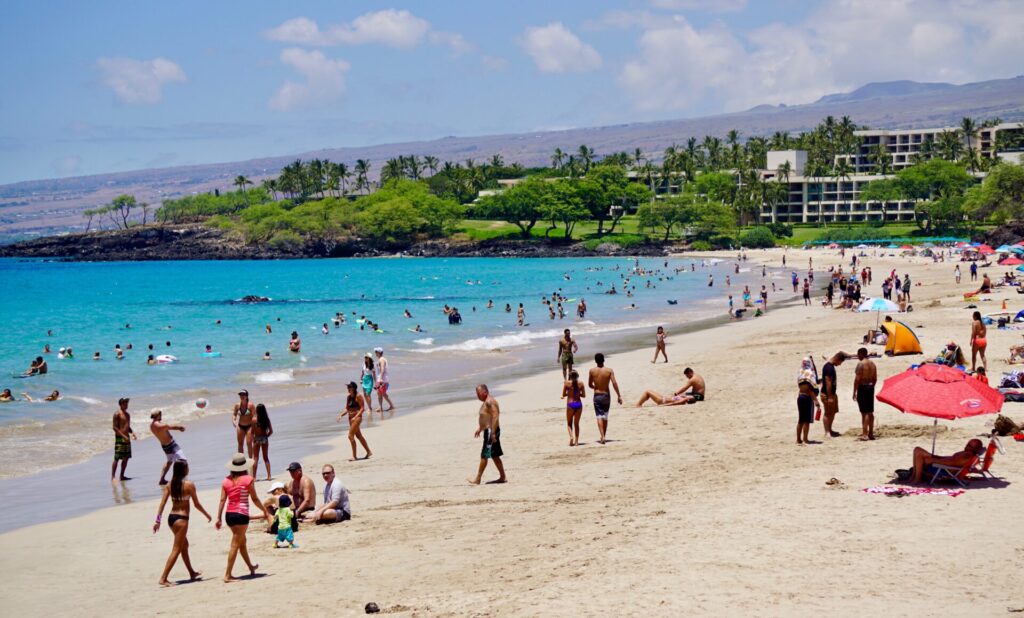 Hāpuna Beach, the biggest among the white sand beaches on the island, has consistently achieved high ratings on international lists of the best beaches in the islands. 