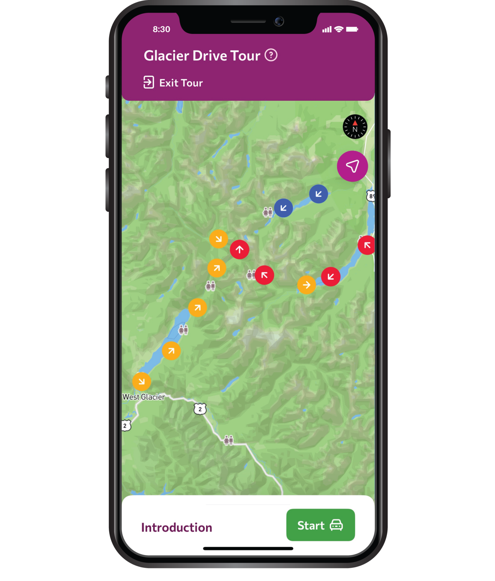 Glacier Revealed Travel Guide App showcasing the Acadia National Park with a custom map and GPS awareness that show where you