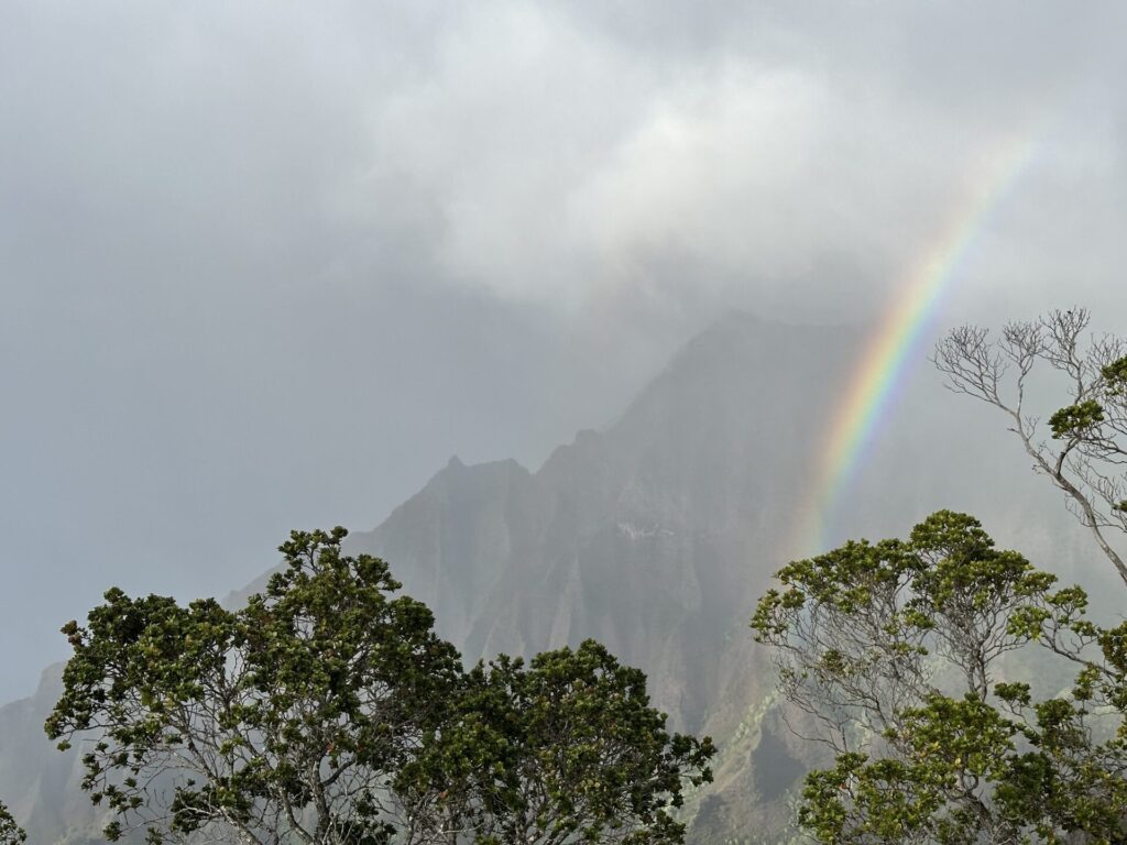 Rainbow and rain over Kalalau Valley, Kauai