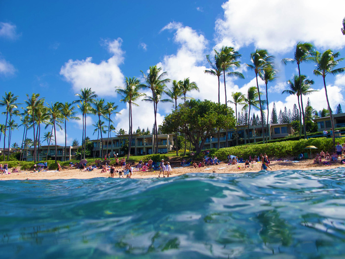 Crowded beach on Maui