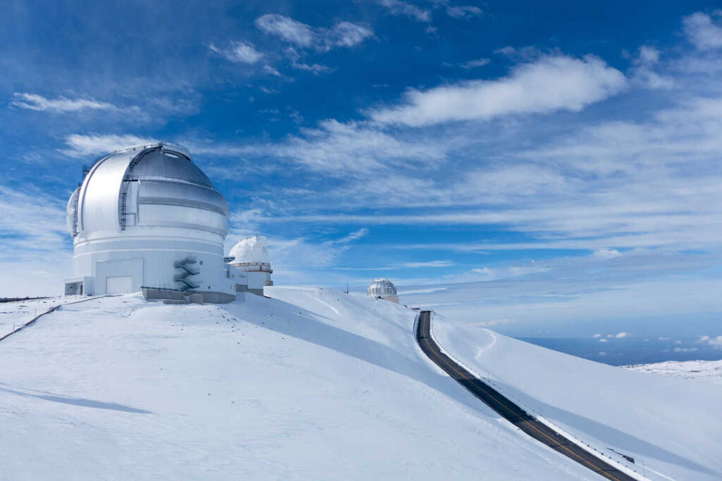 Telescopes blanketed in snow
