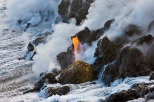 Lava flowing in the Hawaiian Big Island shore