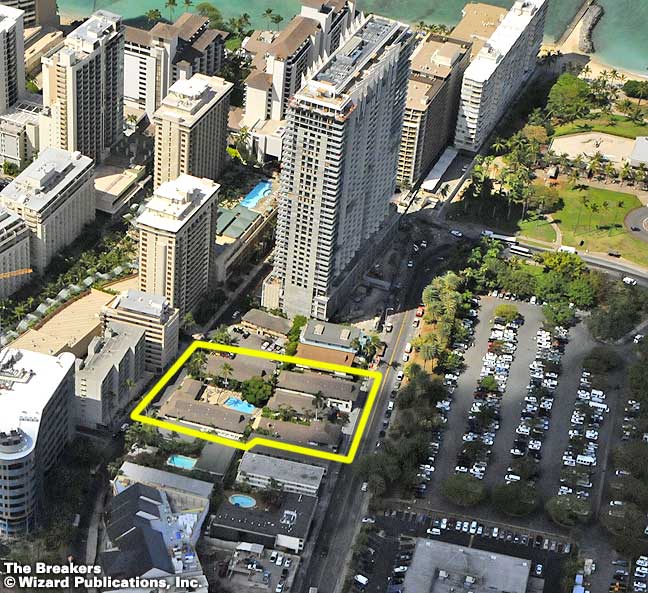 Aerial view of The Breakers where it's outlined