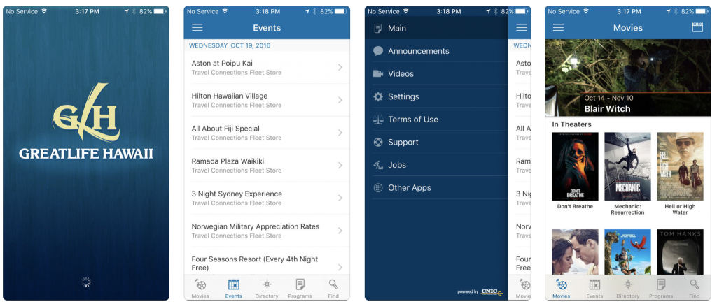 GreatLife Hawaii mobile app with events, announcements and movies
